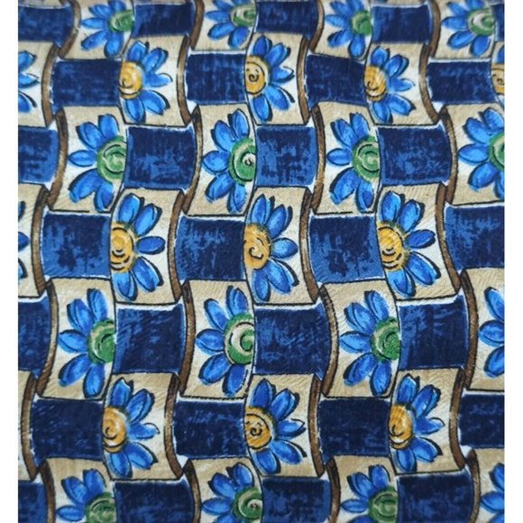 ERMENGILDO ZEGNA Blue Geometric Floral Silk Tie ITALY 59"/ 4" EC - Picture 4 of 7